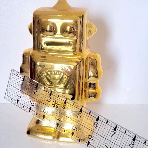 Gold Retro Vintage Style Robot Ceramic Piggy Coin Bank - Picture 7 of 7